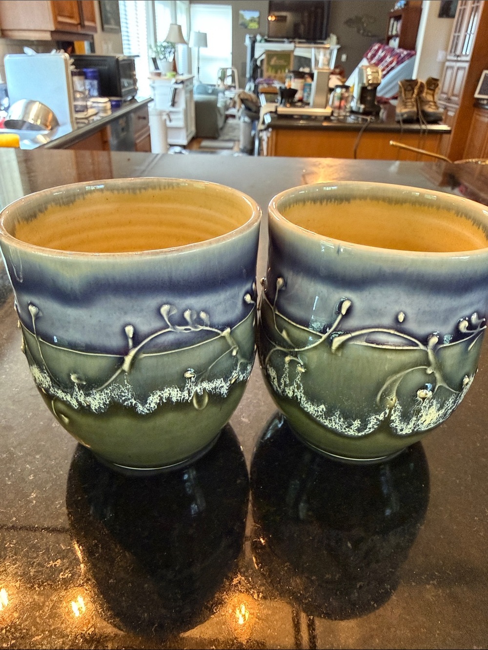 Handmade Ceramic Tumblers - Blue to Green Glaze (Set of 2)